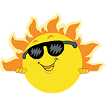 Animated sun with sunglasses and a big smile