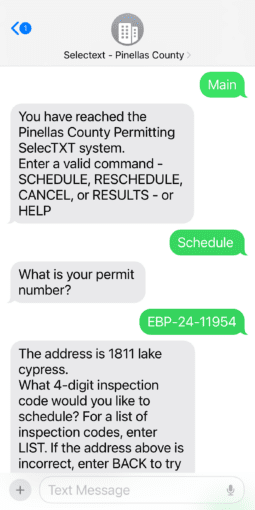 Schedule Inspection by Text Screenshot 1