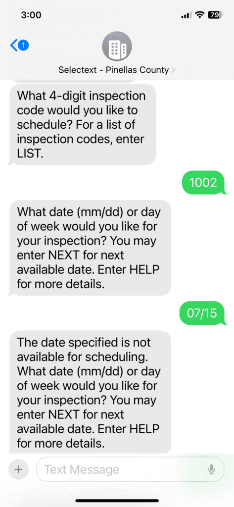 Schedule Inspection by Text Screenshot 2