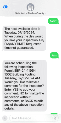 Schedule Inspection by Text Screenshot 3