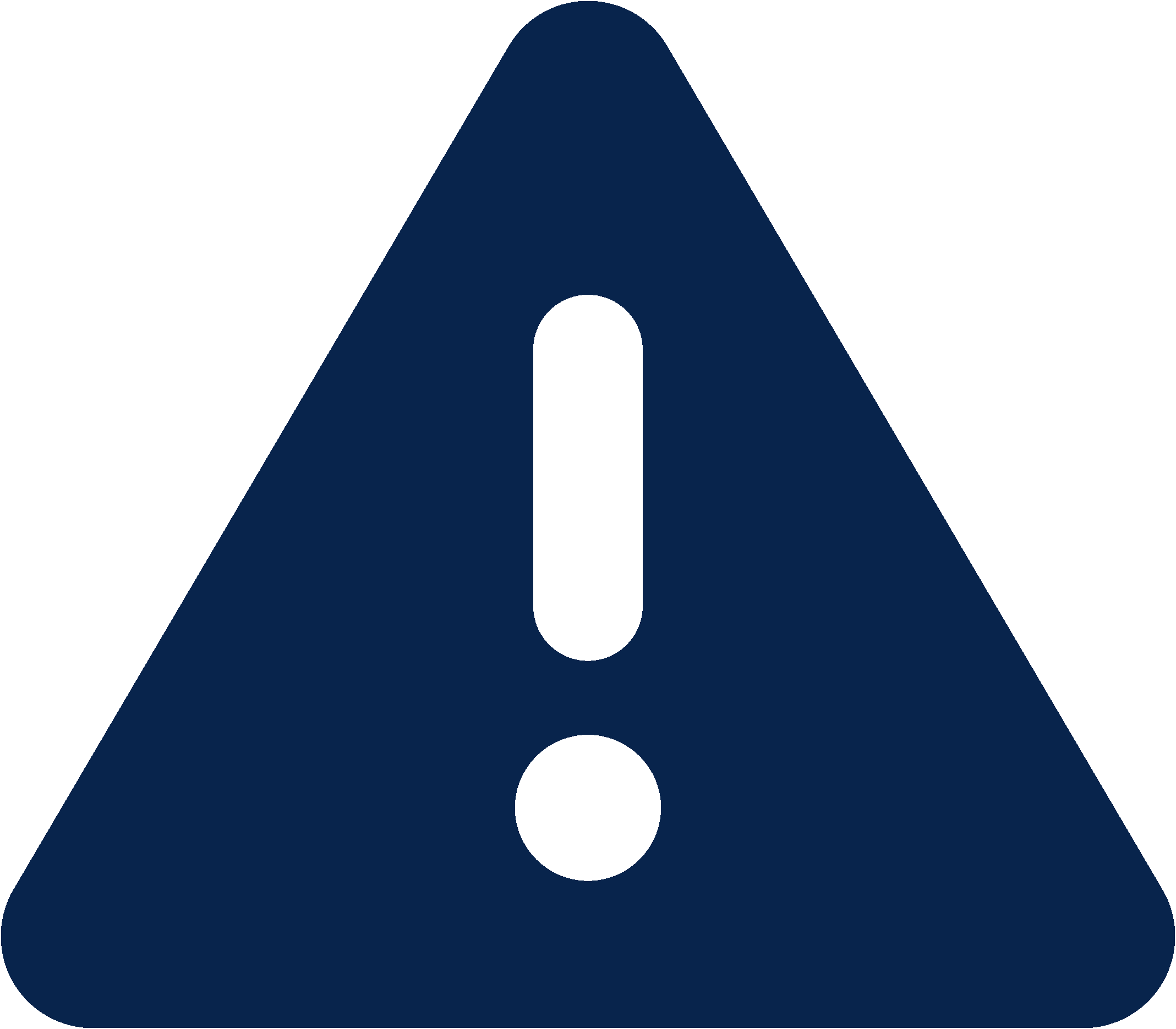 Navy blue triangle icon with exclamation point in the middle