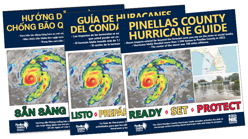 Covers of 2024 Hurricane Guide in English, Spanish and Vietnamese