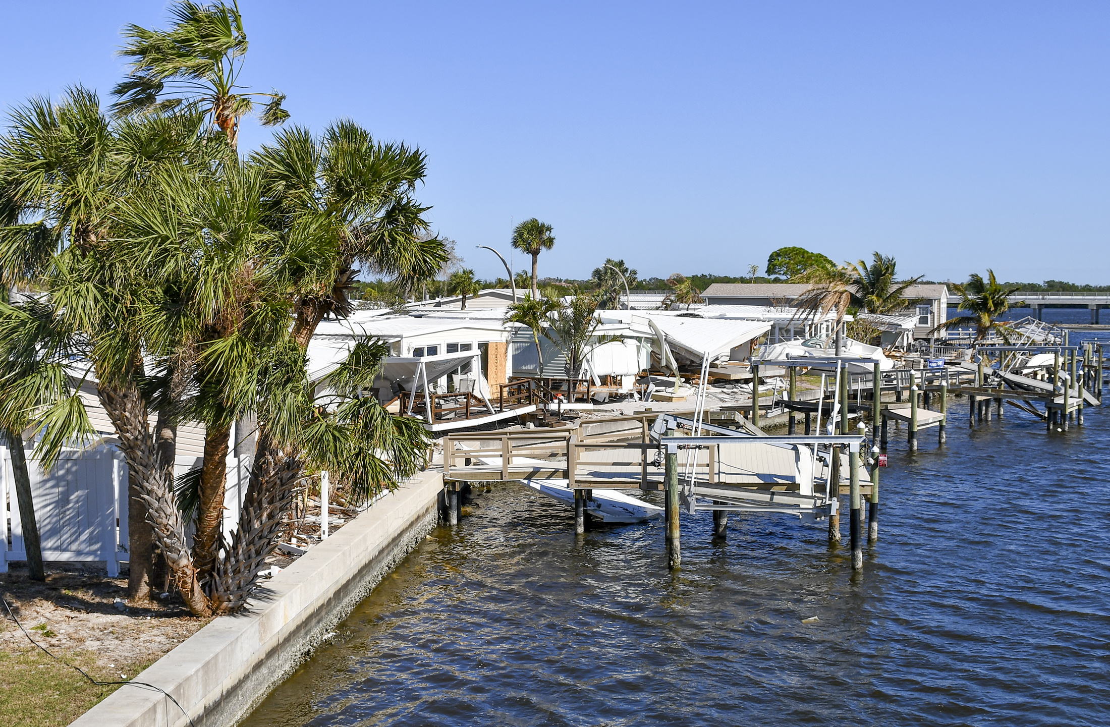 Waterfront homes damaged by Hurricane Milton.