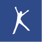 Blue box with happy jumping figure, wellness program icon