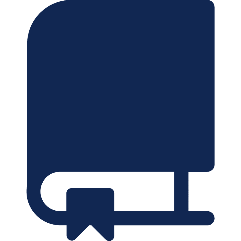 Blue icon of book with bookmark.