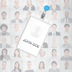 Identification page that says John Doe with many headshots in the background