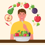 man eating fruits and vegetables