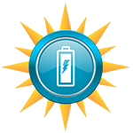 charging battery icon inside sun rays