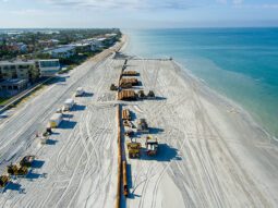 Sand Key beach showing the increased expanse of sand between beach that has been renourished and beach that has not.