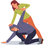 Woman using self-defense techniques against a robber