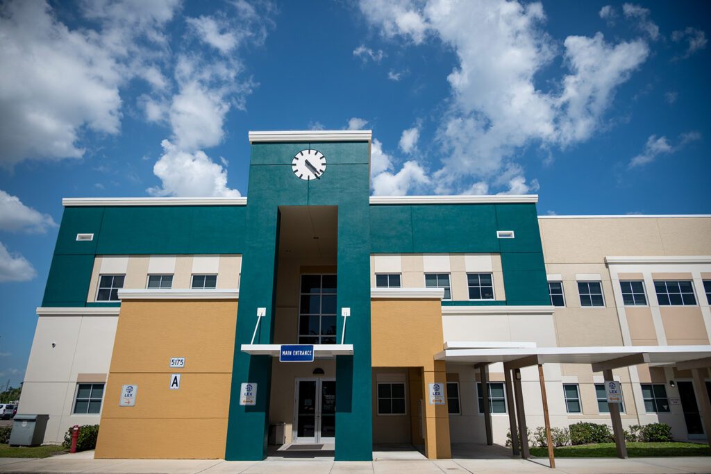 Front side of the Lealman Exchange building