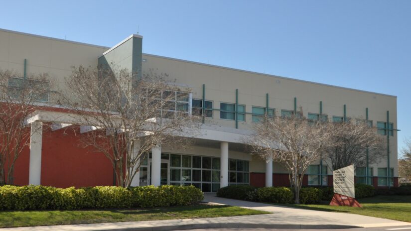 Exterior image of the front of the Pinellas County Forensic Lab in Largo.
