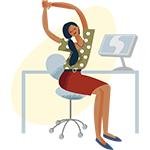 Woman stretching her arms over her head while sitting in her desk chair