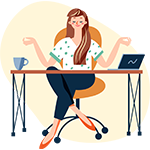 Woman sitting in a desk chair with her arms outstretched meditating