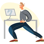 Man lunging in front of his desk