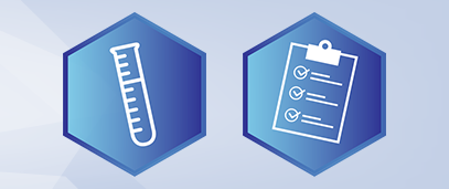 hexagon shapes with blood vial and clipboard