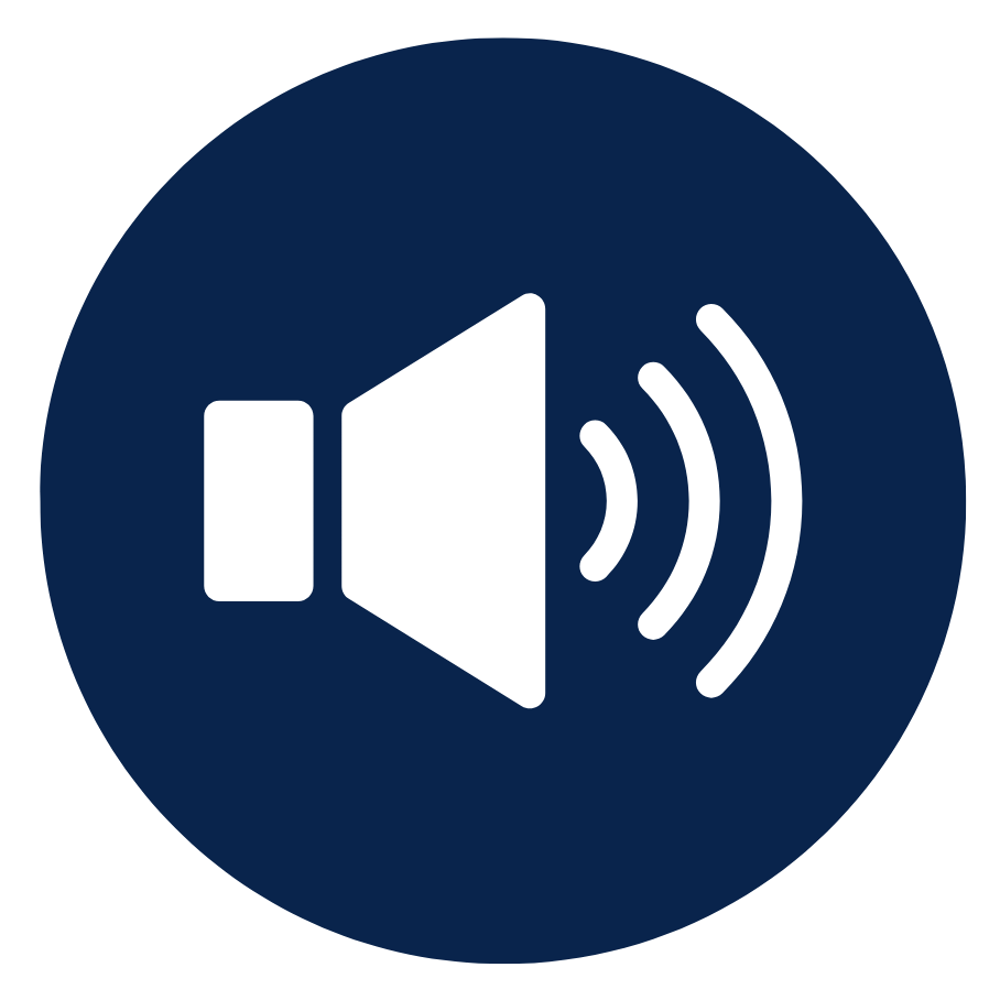 White and blue icon commonly seen on PCs, TVs, remotes and video game consoles to adjust volume.