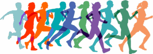 group of colorful runners silhouettes