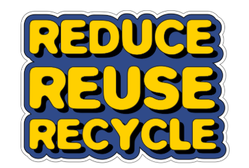 Graphic depicting the words "reduce, reuse, recycle". 