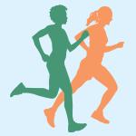 Silhouettes of two running figures