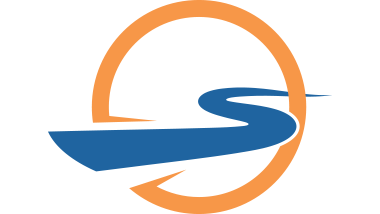 Orange circle with blue winding line in the center which resembles a path or road