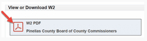 Screenshot from EBS (OPUS) that says View or Download W2, W2 PDF, Pinellas County Board of County Commissioners