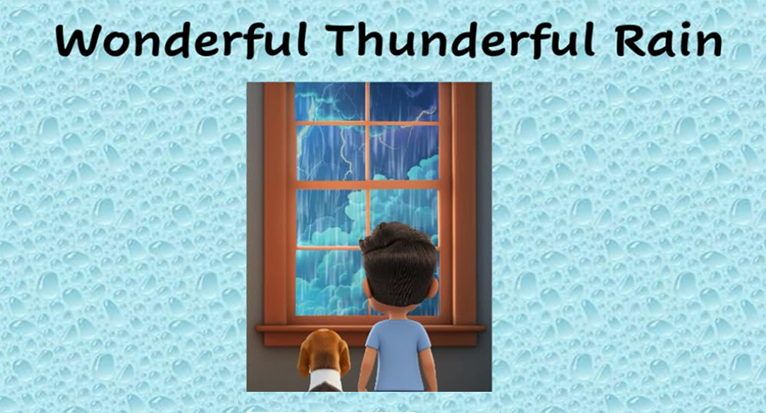 book cover of Wonderful Thunderful Raibn by Donna Parrey A boy and his dog stare out the window at a thunderstorm