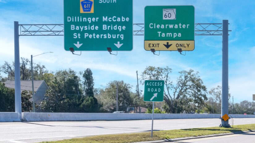 New road sign above the approach to the newly renamed Dillinger McCabe Bayside Bridge