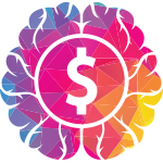 Colorful drawing of a brain with a dollar sign in the center