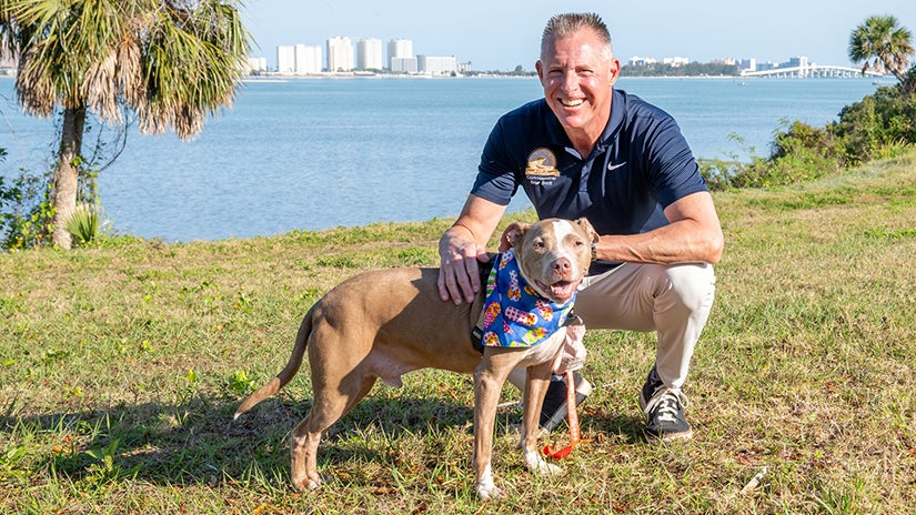 Commissioner Scott and K-9 Finn at Hallett Park in Bellaire