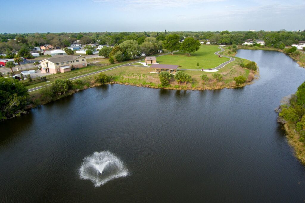 Aerial view of Dansville Park water feature.