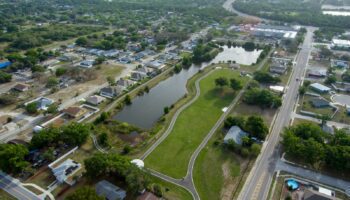 Aerial view of Dansville Park and surrounding neighborhood.