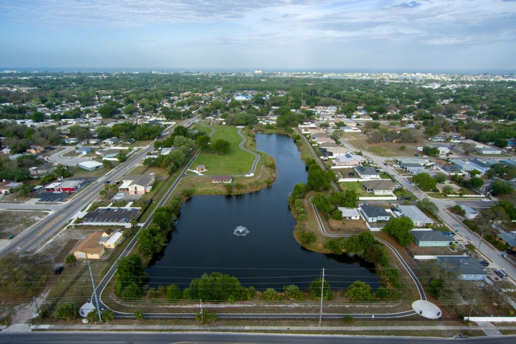 Aerial view of 12 acre Dansville Park in Largo, FL.