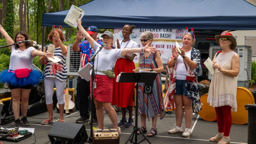 Pinellas County staff, partners and volunteers read the Declaration of Independence during the All American 50 at 250 Bash at Heritage Village in Largo.