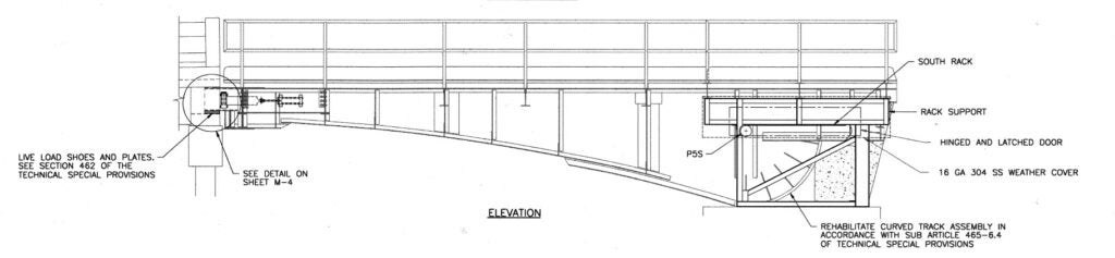 Excerpt from 1996 bridge repair plans showing the machinery plan for the movable span (leaf) of the bridge, the part that moves to allow boats to pass (Pinellas County Department of Public Works Plan of Proposed Beckett Bridge Repairs, 1995)