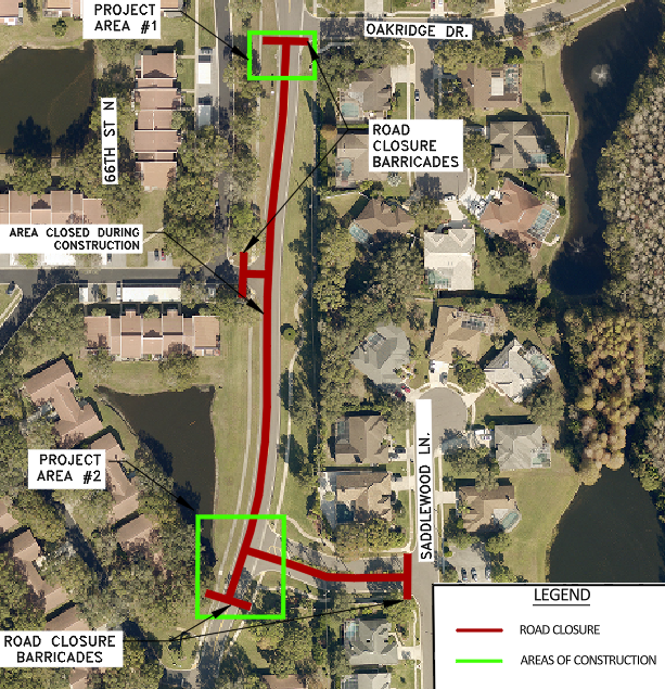 map of road closure planned for Tarpon Woods Blvd.