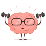 cartoon brain lifting dumbbells