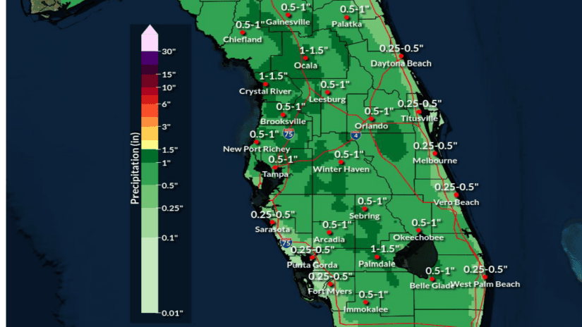 Map of Florida entitled "48-Hour Day 1-2 Forecast Rainfall Amounts. Valid 8:00 AM Thu Sep 3 2026 - 8 AM Issued Thu, Sep 3, 2026 5:00 AM