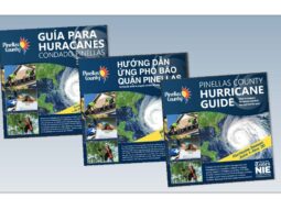 Image of three covers of the Pinellas County Hurricane Guide in English, Spanish and Vietnamese.