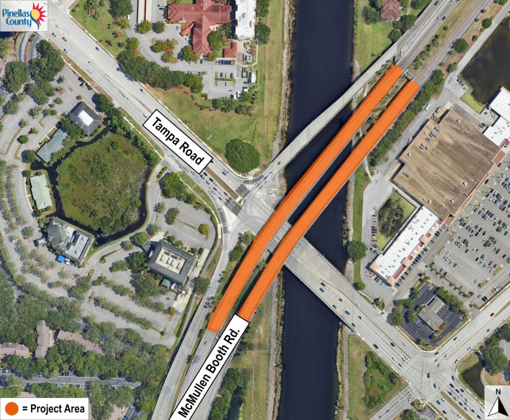 McMullen Booth Road Bridge project location map, above Tampa Road
