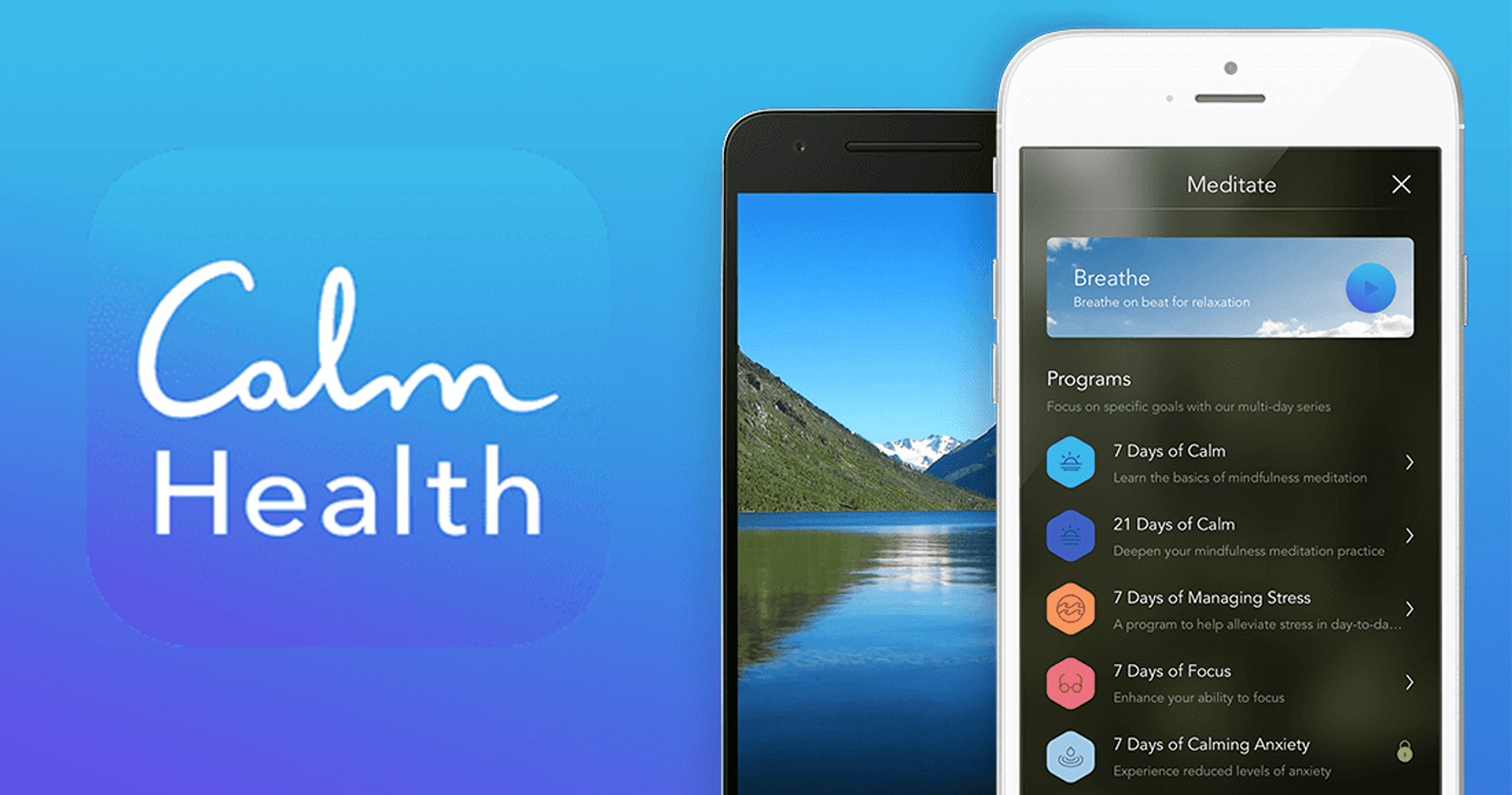 Calm Health logo with Calm app on smartphones